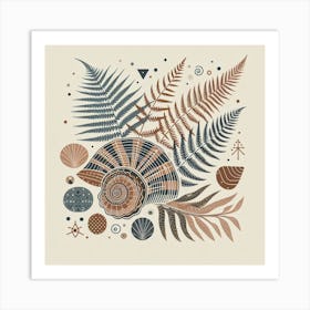 Scandinavian style, Ancient sea shell and fern 1 Art Print