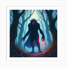 Monster With Dark Magic In A Vivid Watercolor Forest, Eerie And Vibrant 1 Art Print