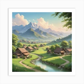 Village In The Mountains City art print Art Print