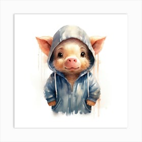 Watercolour Cartoon Pig In A Hoodie 2 Art Print