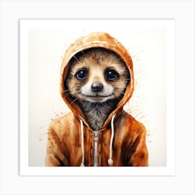 Watercolour Cartoon Meerkat In A Hoodie 3 Art Print