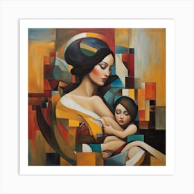 An Abstract Art Model Carrying A Boy In Her Lap 646696172 Art Print