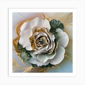 Gold And White Rose Art Print