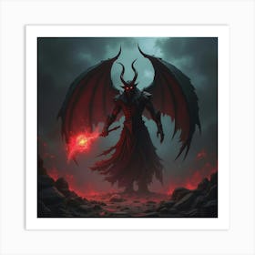 Demon Wielding Dark Energy In A Shadowy, Surreal Realm 1 Art Print