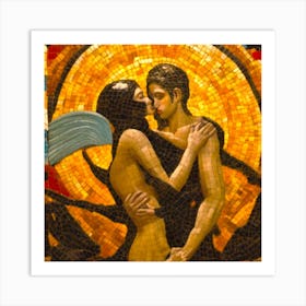 Lucifer And Lilith Embracing In Front Of The Sun Art Print