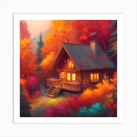 Autumn Cabin Art Print