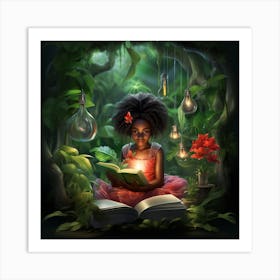 Little Girl Reading In The Forest Art Print