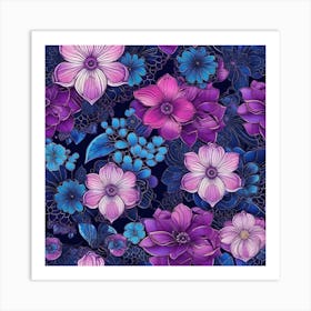 Purple And Blue Flowers 1 Art Print