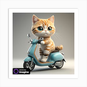 Cat On A Scooter Art Print