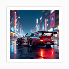 Porsche 911 Gt1 Amidst A Colorful Watercolor City Night 1 Art Print