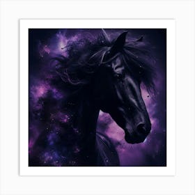 Black Horse In Space Art Print