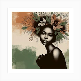 African Woman With Leaves Art Print