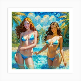 Two Women In Bikinis Art Print