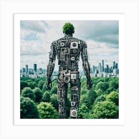Robot Man Standing In The City Art Print
