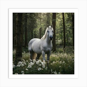 Default A Beautiful White Horse In The Middle Of A Beautiful F 2 Art Print