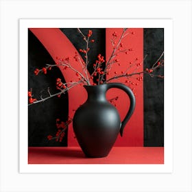 Black Vase With Red Berries 1 Art Print