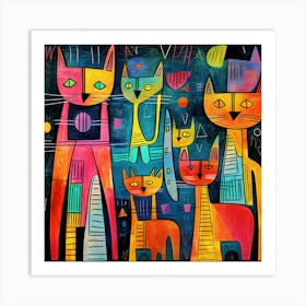 Cats In The Night 2 Art Print