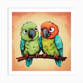 Parrots On A Branch 2 Poster