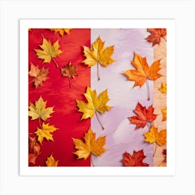 An Abstract Fall Themed Wallpaper A Group Of Maple Leaves In A Rainbow Of Autumn Hues Vivid Red W (6) Art Print