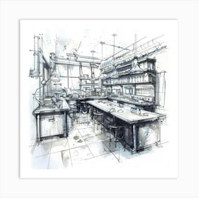 Sketch Of A Laboratory 1 Art Print