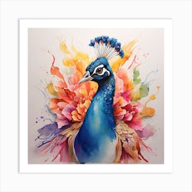 Peacock Watercolor Painting Art Print