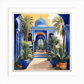 Jardin Majorelle Morocco Modern Blue Illustration Art 2 Art Print