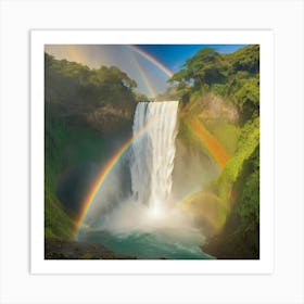 Rainbow Over A Waterfall paintings art print Art Print