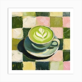 Matcha Latte Checkerboard Background 2 Art Print