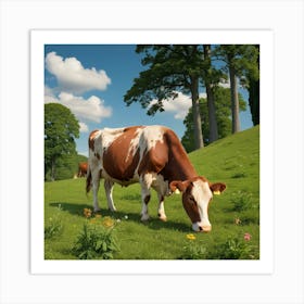 Cow Grazing In A Field Art Print