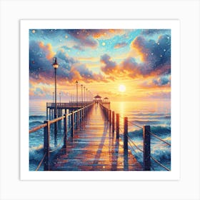 Sunrise on the sea pier 1 Art Print