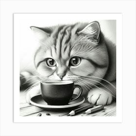 Cat Drinking Coffee 1 Art Print