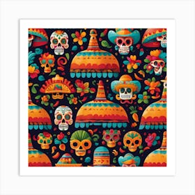 Mexican Skulls Seamless Pattern Art Print