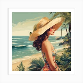 Pin-Up Seaside Beach Day Big Hat Art Print