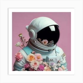 Astronaut & Flowers Art Print