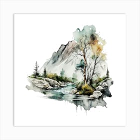 Watercolor Of A Mountain Stream 1 Art Print