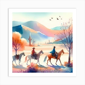 Watercolor Cowboys In The Desert 1 Art Print