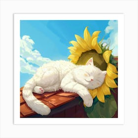 Cat Sleeping On A Roof 1 Art Print