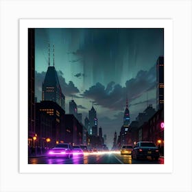 Neon Dreams A Modern City at Night Art Print