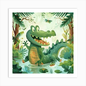 Crocodile Is Playing In The Pond Art Print