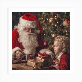 Santa Claus With Little Girl Art Print