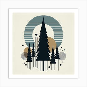 Scandinavian style, Pine forest silhouette Art Print