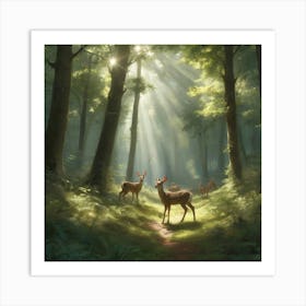 Deer In The Woods paintings art print 2 Art Print