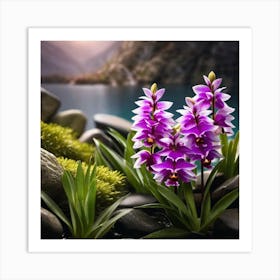 Orchids By The Lake Art Print