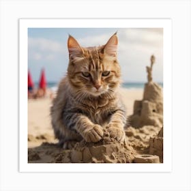 Cat Playing In The Sand Art Print