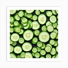 Cucumber Slices On A Black Background Art Print