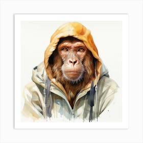 Watercolour Cartoon Proboscis Monkey In A Hoodie Art Print