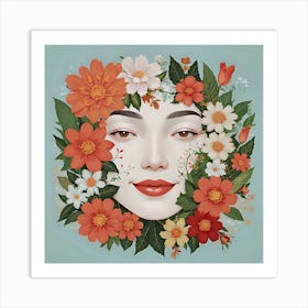 Flower face girl Art Print