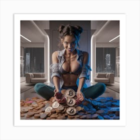 Woman With Bitcoins Art Print