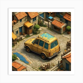 Small Town With A Car Art Print