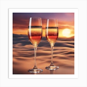 Vivid Colorful Sunset Viewed Through Beautiful Crystal Glass Sparkling Wine, Close Up, Award Winning (1) Art Print